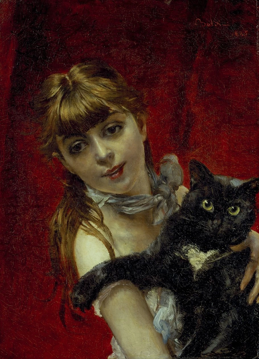 Ragazza con gatto nero